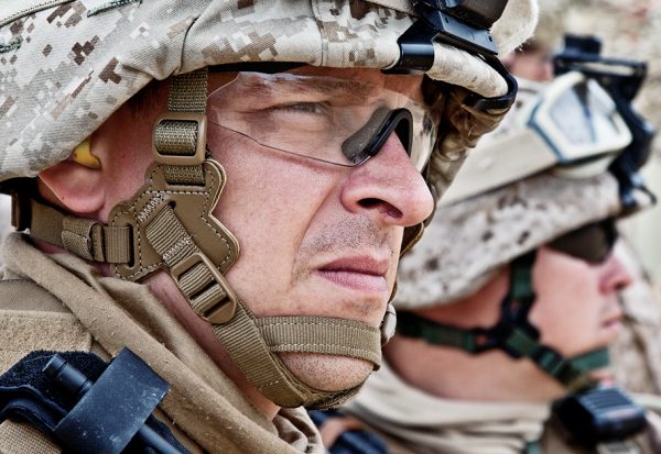 Worried soldier in battlefield